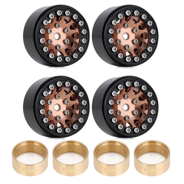 1.0" 12-Spokes Beadlock Bronze Wheel w/Brass Rings for 1/24 RC Crawlers (4) (W1049)