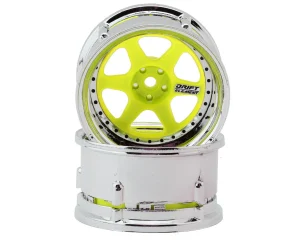 Drift Element 6 Spokes Drift Wheel (Flu Yellow/Chrome Lip/Black Rivet) (Adjustable Offset) (2) w/12mm Hex