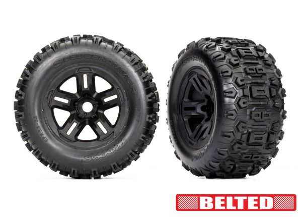 9573 Tires & wheels, assembled, glued (3.8" black wheels, belted Sledgehammer® tires, foam inserts) (2)