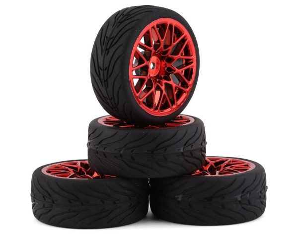 Spec T Pre-Mounted On-Road Touring Tires w/LS Wheels (Red) (4) w/12mm Hex & 3mm Offset