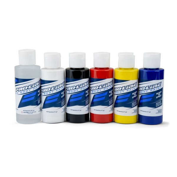 RC Body Paint - Primary Color Set (6 Pack) - Reducer, White, Black, Red, Yellow, Blue