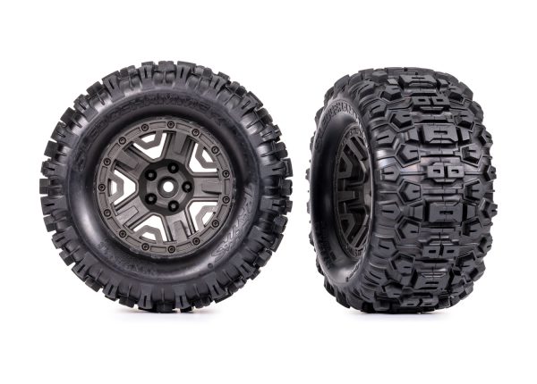 9072-Gray Tires & wheels- assembled glued (Charcoal Gray 2.8" wheels Sledgehammer® tires foam inserts) (2) (TSM® rated)