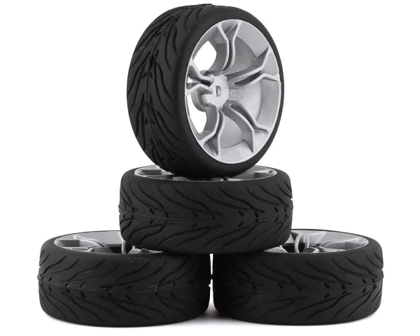 Spec T Pre-Mounted On-Road Touring Tires w/MS Wheels (Silver) (4) w/12mm Hex & 3mm Offset