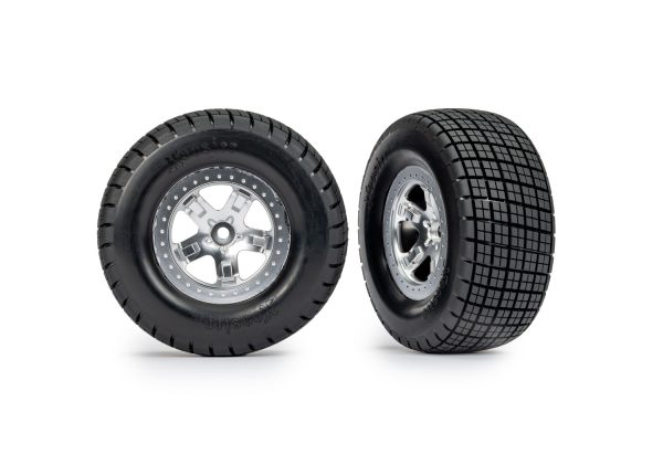 10475 Tires & wheels, assembled, glued (dirt oval, chrome wheels, Hoosier® tires, foam inserts) (2) (4WD front/rear, 2WD rear only)