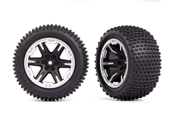 3772X  Tires & wheels, assembled, glued (2.8") (RXT black & satin wheels, Alias® tires, foam inserts) (2WD electric rear) (2) (TSM® rated)