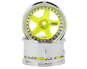 Drift Element 5 Spokes Drift Wheel (Flu Yellow/Chrome Lip/Black Rivet) (Adjustable Offset) (2) w/12mm Hex