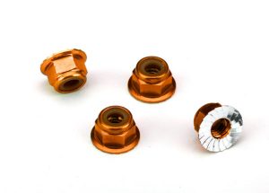 1747T Nuts- aluminum flanged serrated (4mm) (orange-anodized) (4)