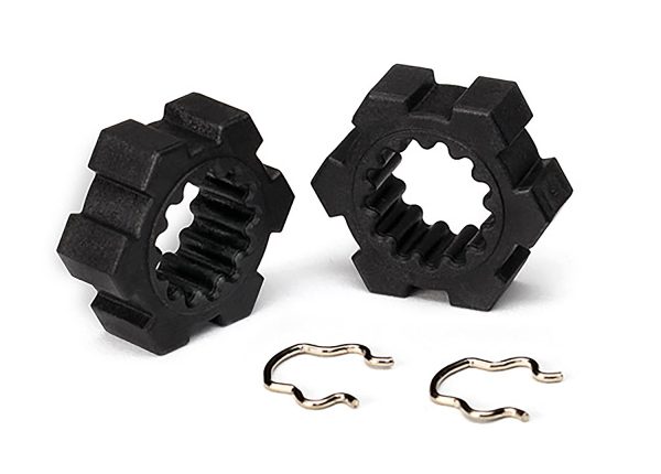 7756-BLK 24 mm Splined Hex Wheel Hubs with Clips (2)